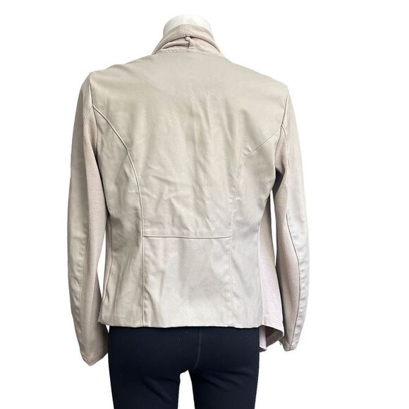 BLANK‎ NYC Beige Asymmetric Zip Jacket Cardi Cowl Neck Vegan Leather sz small - Picture 6 of 10